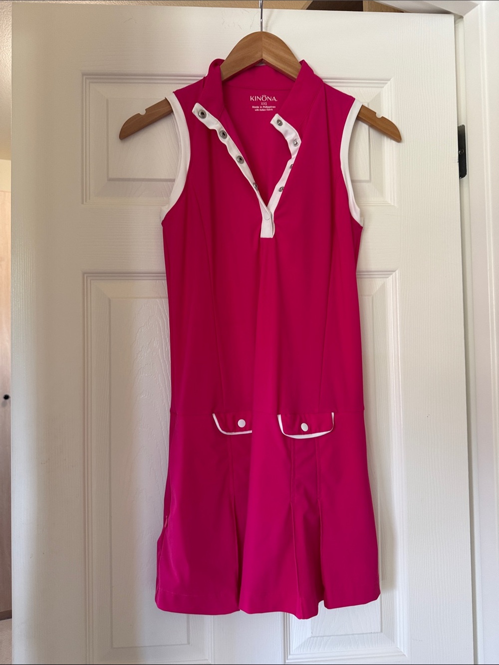 Kinona Hot Pink Sleeveless Golf Dress with White Trim